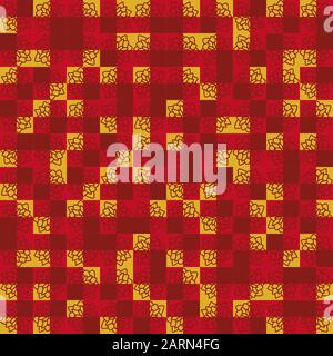 floral shapes on red and yellow tiles seamless vector pattern Stock Vector