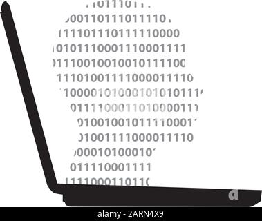 binary code shaped human head and laptop Stock Vector