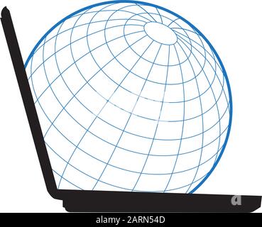 globe comes out from open laptop Stock Vector