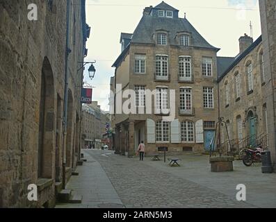DINAN, FRANCE - April 7th 2019 - Street in an old traditional french town Stock Photo