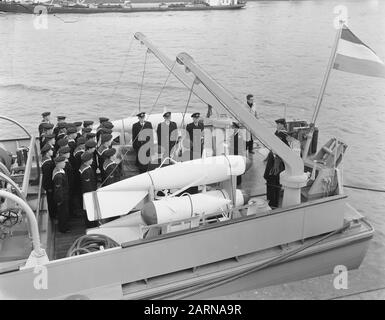 Insertion Hr. Ms. minesweeper Grijpskerk te Slikkerveer Date: 16 november 1956 Location: Swalkkerveer, Zuid-Holland Keywords: navy, military vessels, shipbuilding Stock Photo