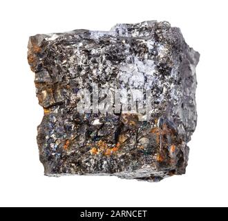 closeup of sample of natural mineral from geological collection - piece of Bituminous coal (black coal) rock isolated on white background Stock Photo