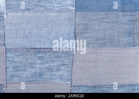 textile background - patchwork from denim flaps Stock Photo
