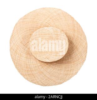 top view of wide brimmed straw hat isolated on white background Stock Photo
