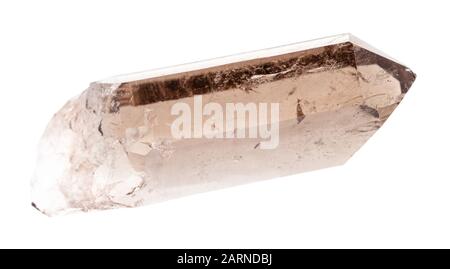 closeup of sample of natural mineral from geological collection - rough crystal of smoky quartz isolated on white background Stock Photo