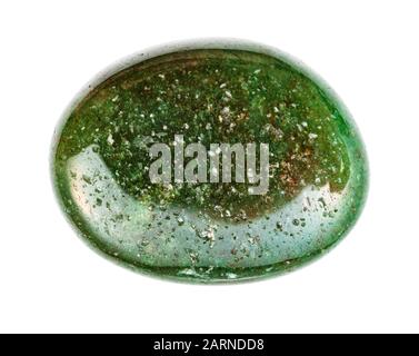 closeup of sample of natural mineral from geological collection - tumbled dark green Aventurine stone isolated on white background Stock Photo