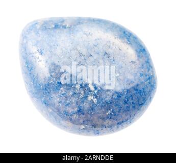 closeup of sample of natural mineral from geological collection - polished blue Aventurine gem isolated on white background Stock Photo