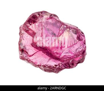 closeup of sample of natural mineral from geological collection - rough crystal of Rhodolite (pyrope garnet) isolated on white background Stock Photo