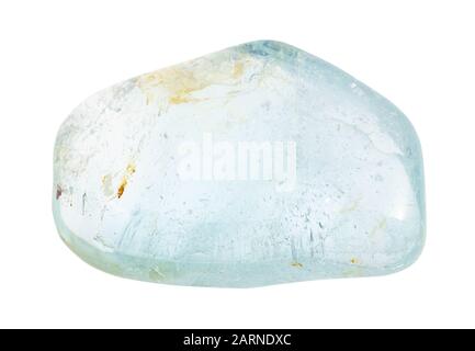 closeup of sample of natural mineral from geological collection - tumbled blue Topaz gem stone isolated on white background Stock Photo