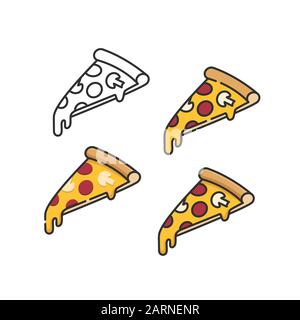 Pizza slices set with melting cheese linear isometric minimal vector illustration icons collection isolated on white Stock Vector