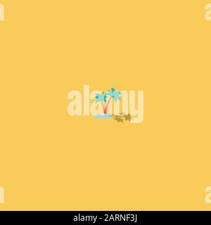 Desert oasis lake with two palms in middle of endless sands vector concept poster wallpaper illustration isolated on white Stock Vector