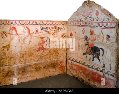 Paestum, ancient frescoes war chariot in the tomb of the Magna Greece Stock Photo