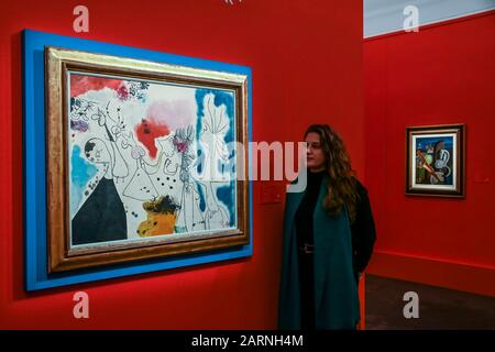 Sothebys, London, UK. 29th Jan 2020. Joan Miró, Groupe de personnages (1938), est £3-5m - Sotheby's previews its Impressionist, Modern & Surrealist Art Sales which take place on 4th and 5th February 2020 in London. Credit: Guy Bell/Alamy Live News Stock Photo