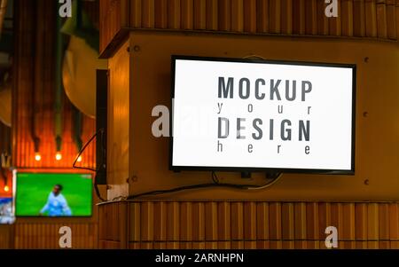 Mockup outdoor televison white screen billboard for your advertising Stock Photo