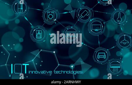 Internet of things icon innovation technology concept. Smart city wireless communication network IOT ICT. Home intelligent system automation online Stock Vector
