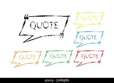 Editable set of colored brush - drawn frames for quotes or text for chats, dialogs, and messages. Isolated on a white background. Simple design. Stock Vector