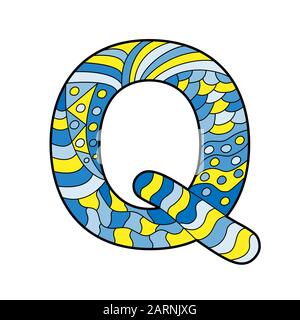 Filled color outline of the letter Q for learning and education. For training and education. Isolated on a white background. Simple design. Stock Vector