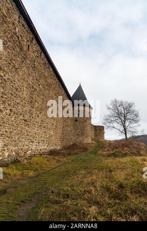 Helfstyn castle ruins rampart with tower in Czech republic Stock Photo