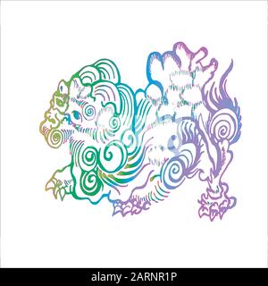 Color illustration of chinese qilin. Chinese unicorn lion dragon. Stock Vector