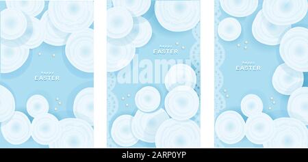 Set of easter cards. Tender blue background. Spring abstract flowers. Happy easter. Place for text. Advertising flyer or banner.. Stock Vector