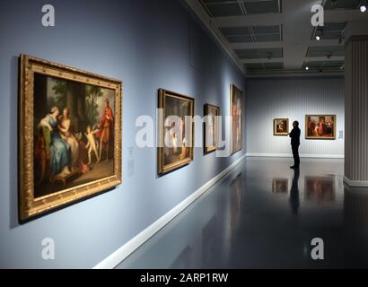 Duesseldorf, Germany. 29th Jan, 2020. A man stands in the museum Kunstpalast in the exhibition 'Crazy about Angelika Kauffmann'. The painter (1741-1807) was famous and received commissions from all over Europe. Credit: Bernd Thissen/dpa/Alamy Live News