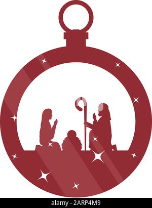 cute holy family manger characters silhouette Stock Vector