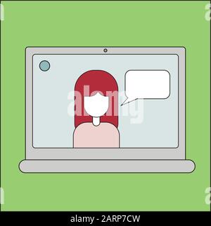 Online studying, distance education, web conferencing and e-learning application concept, video tutorials advertisement. Vector illustration in thin l Stock Vector