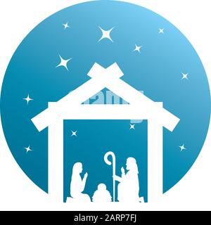 cute holy family manger characters silhouette Stock Vector