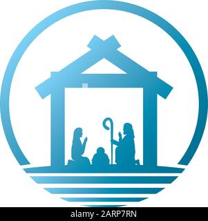 cute holy family manger characters silhouette Stock Vector