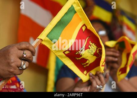 Colombo, Sri Lanka. 29th Jan, 2020. Sri Lankan tailors make national flags at a small shop in Colombo, Sri Lanka, Jan. 29, 2020. Sri Lanka will celebrate its 72nd Independence Day on Feb. 4. Credit: Gayan Sameera/Xinhua/Alamy Live News Stock Photo