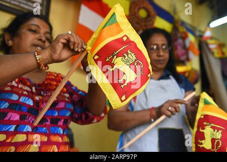 Colombo, Sri Lanka. 29th Jan, 2020. Sri Lankan tailors make national flags at a small shop in Colombo, Sri Lanka, Jan. 29, 2020. Sri Lanka will celebrate its 72nd Independence Day on Feb. 4. Credit: Gayan Sameera/Xinhua/Alamy Live News Stock Photo