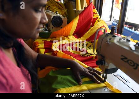 Colombo, Sri Lanka. 29th Jan, 2020. A Sri Lankan tailor makes national flags at a small shop in Colombo, Sri Lanka, Jan. 29, 2020. Sri Lanka will celebrate its 72nd Independence Day on Feb. 4. Credit: Gayan Sameera/Xinhua/Alamy Live News Stock Photo