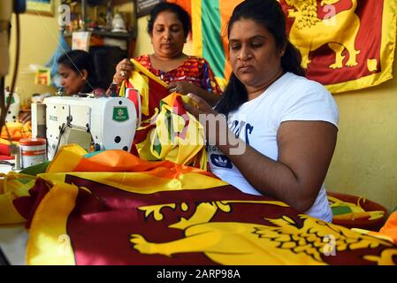 Colombo, Sri Lanka. 29th Jan, 2020. Sri Lankan tailors make national flags at a small shop in Colombo, Sri Lanka, Jan. 29, 2020. Sri Lanka will celebrate its 72nd Independence Day on Feb. 4. Credit: Gayan Sameera/Xinhua/Alamy Live News Stock Photo