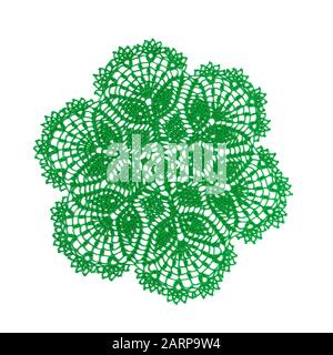 Vintage crochet doily.  Crocheted lace napkin as home decoration on white. Stock Photo