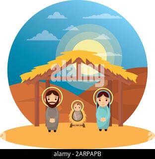 cute holy family manger characters Stock Vector