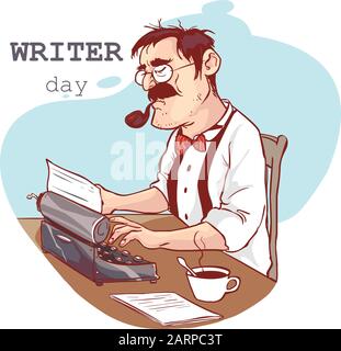 Writer day poster vector illustration. novelist social media clipart Stock Vector