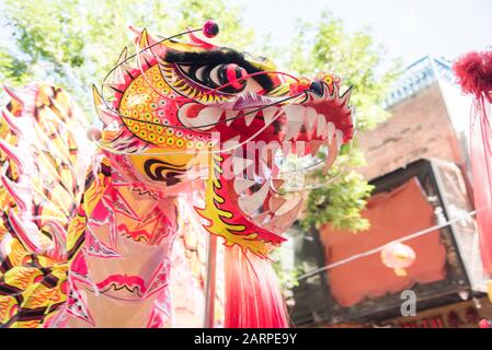 Capital Federal, Buenos Aires / Argentina; Jan 25, 2020: spectacular chinese dragon head of the Taiwanese civil association in Argentina, at the Chine Stock Photo