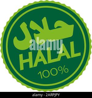 round green 100 percent HALAL badge or label with word halal in arabic script vector illustration Stock Vector