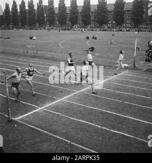 International athletics competition at the cinder track Date: July 15, 1946 Keywords: Athletics Competition Stock Photo