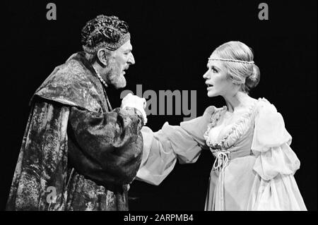 Marianne Faithfull as Ophelia, with Mark Dignam as Polonius, in HAMLET by Shakespeare directed by Tony Richardson at the Roundhouse, London in 1969. Marianne Faithfull, English singer, songwriter and actress, born 29 December 1946 in Hampstead, London.BW-010-8 Stock Photo