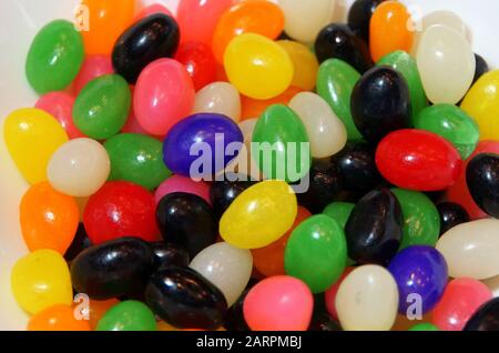 A bunch of colorful egg-shaped jelly beans candies Stock Photo