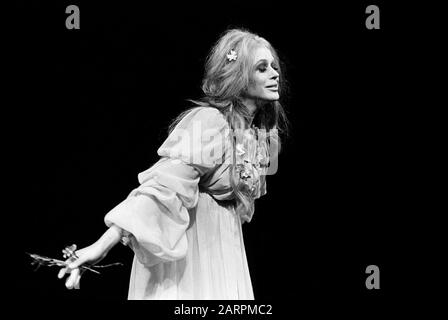 Marianne Faithfull as Ophelia in HAMLET by Shakespeare directed by Tony Richardson at the Roundhouse, London in 1969. Marianne Faithfull, English singer, songwriter and actress, born 29 December 1946 in Hampstead, London. Stock Photo