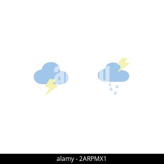 Vector icon collection - clouds, thunder and rain close-up isolated Stock Vector