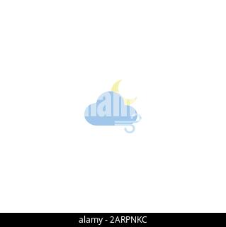Weather forecast night icon vector - cloud, moon and wind Stock Vector