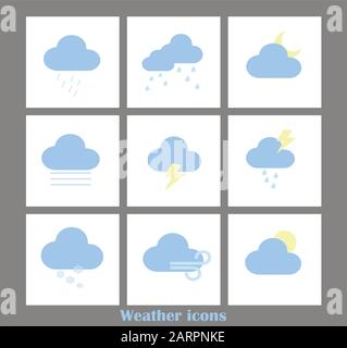 Vector set of weather forecast icons with clouds Stock Vector