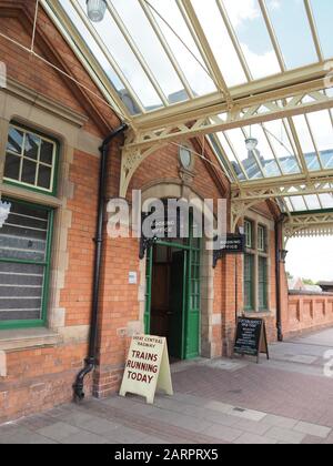 The entrance of Loughborough station on the Great Central heritage railway 2019 Stock Photo