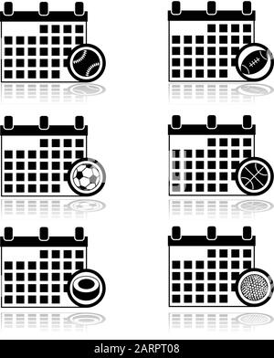 Icon set showing a calendar combined with different sports Stock Vector