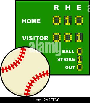 Icon illustration showing a baseball in front of a simplified scoreboard Stock Vector