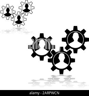 Concept illustration showing machine gear wheels with the outline of a person inside Stock Vector