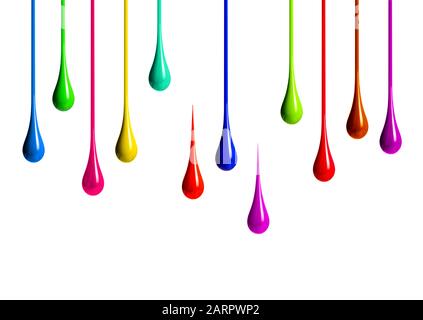 colored paint drips on white background Stock Photo